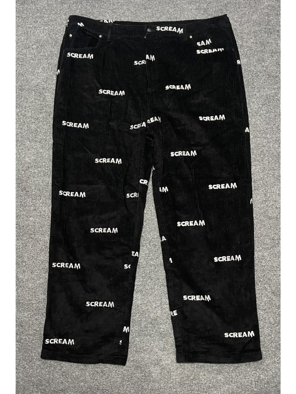Dumbgood Scream Repeat Black Corduroy Pants XL Embroidered Graphic